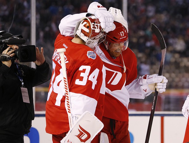 Detroit Red Wings' Gustav Nyquist scores on no-look shot