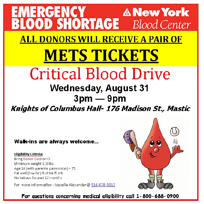 Blood Drive (Free Mets Tickets For Donors)