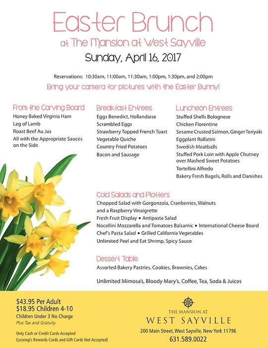 Easter Brunch at The Mansion at West Sayville