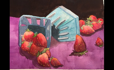 Watercolor by Marcy Stecker at the Great Neck Library