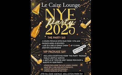 Long Island NYE Party Open Bar • Food • Hookahs • BellyDance Show • DJ