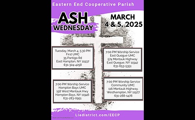 Ash wednesday Service, East Quogue 7 pm